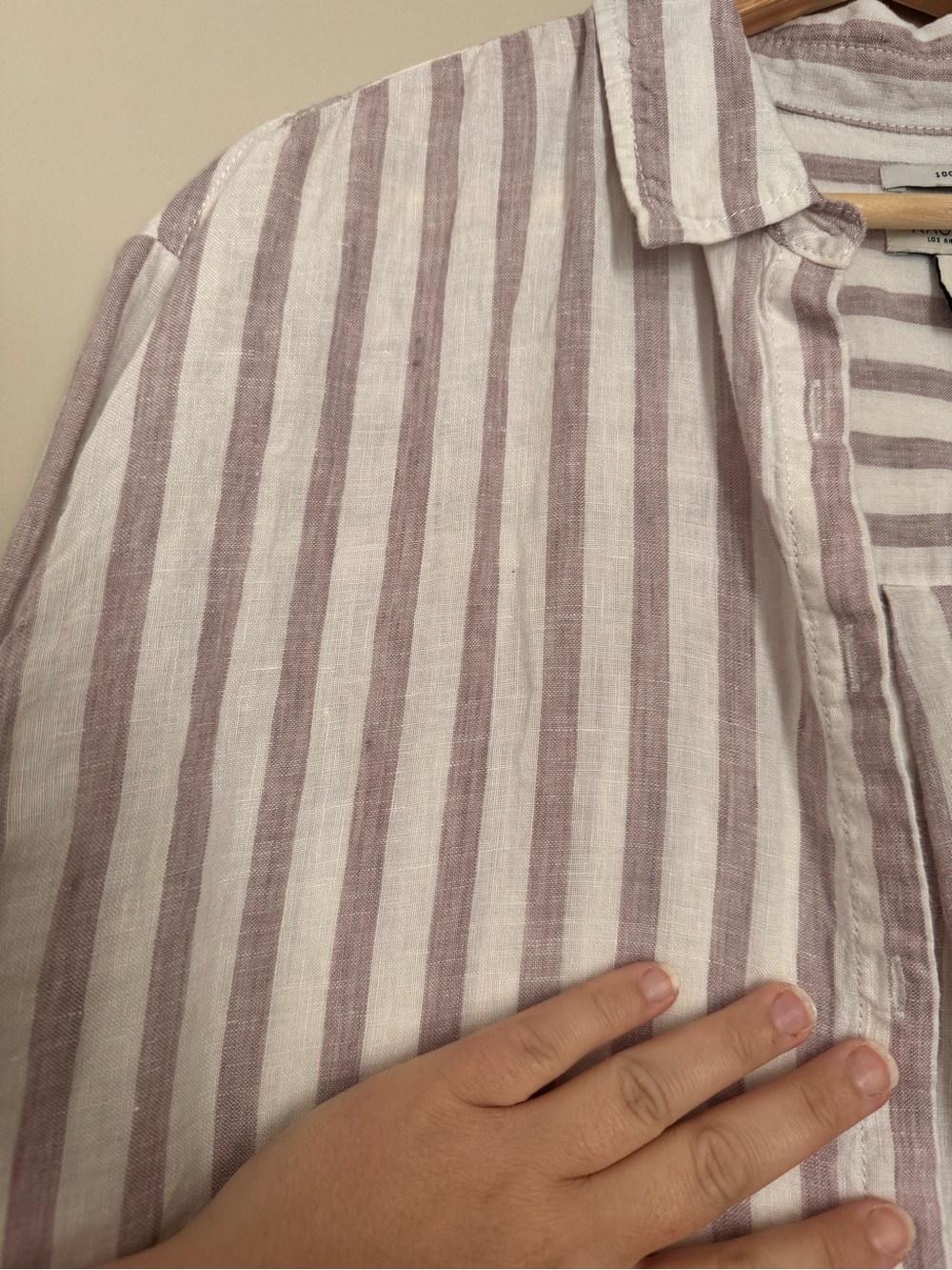 Rachel Zoe Cropped Striped Linen button down size L mauve - Picture 2 of 5